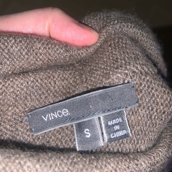 Cashmere alpaca wool vince cowl neck knit sweater designer brown spring classy - Picture 2 of 6